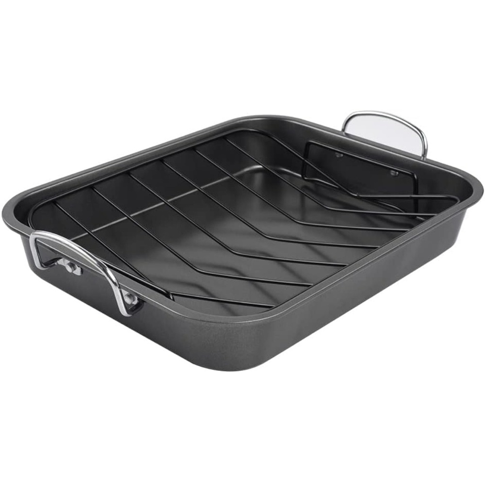 Nonstick Black Roasting Pan with Rack - 16 Inch Rectangular Dishwasher Safe - Picture 3 of 5
